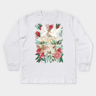 Christmas peace on earth doves botanical floral greenery Kids Long Sleeve T-Shirt